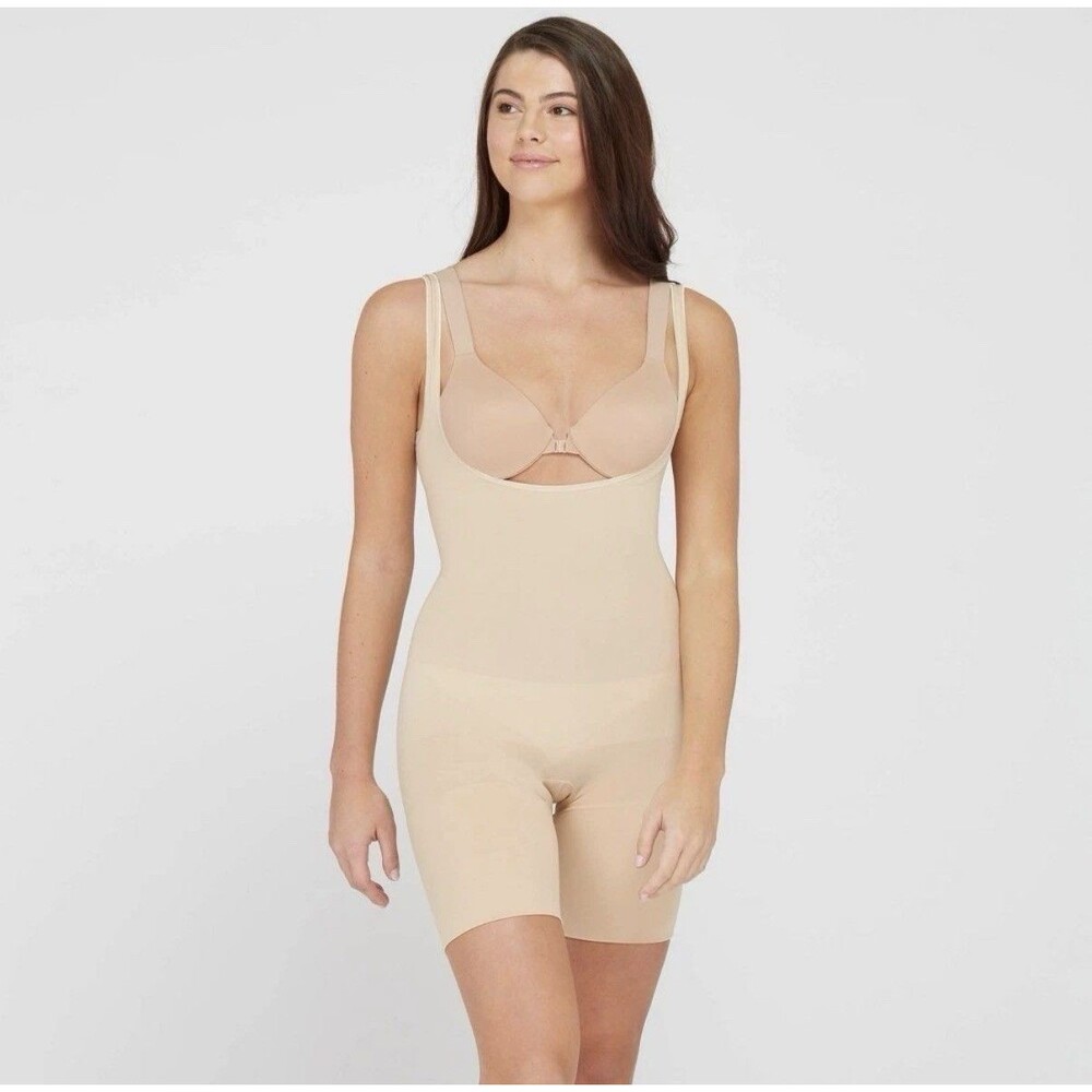 ASSETS by SPANX Shaping Open-Bust Bodysuit Body Slimmer Tan Medium